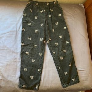 Urban Outfitters butterfly embroidered moss green corduroy pants